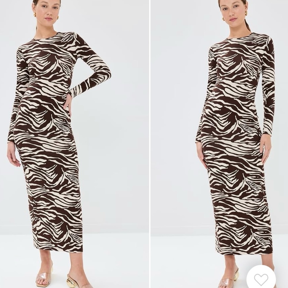 Reformation Brown and White Zebra Print Long Sleeve Dress